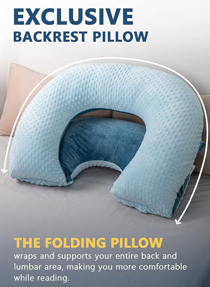 INSEN Reading Pillow, Back Pillow for Sitting in Bed and Couch, Gaming Pillow for Adults, Sit Up Support for Bed, Blue Bubble Velvet