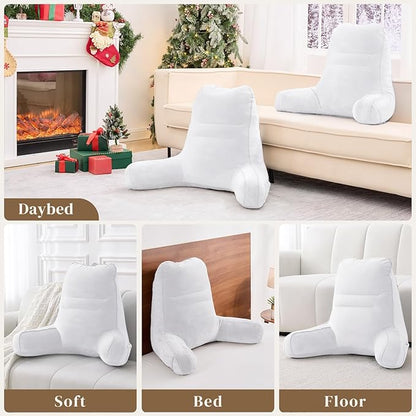 Sasttie Reading Pillow, Pillows for Reading or Relaxing – Ergonomic Support for Head, Neck, Back, and Lumbar, 21-Inch, White