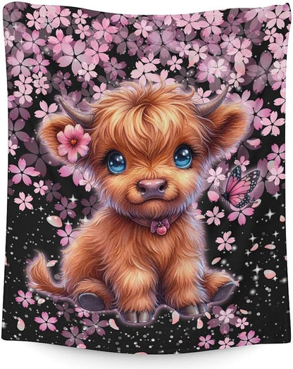 Kids Blanket Gifts Highland Cow Blankets for Girls - 40" x 50" Inches Comfortable & Fuzzy Breathable Throws for Couch, Office