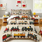 Erosebridal Vintage Train Comforter Set Retro Steam Engine Bedding King for Boys Girls Colorful Steam Locomotive Train Bedding Set, Transportation Vehicle Train Duvet Insert with 2 Pillowcases