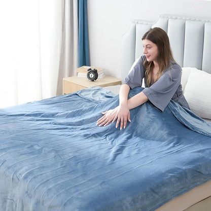 Electric Heated Blanket Twin Size 62”x84”,Soft Warmth Cozy with 5 Heating Settings 10 Hours Auto-Off, One Touch Operation, Machine Washable, Blue Grey