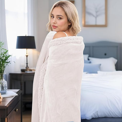 Heated Blanket Full Size Electric Blanket 72" x 84" with 5 Levels Heating & 10Hs Auto Off, Silky Microplush Flannel & Warm Sherpa Fabric, Machine Washable, Great Christmas Birthday Gifts, White