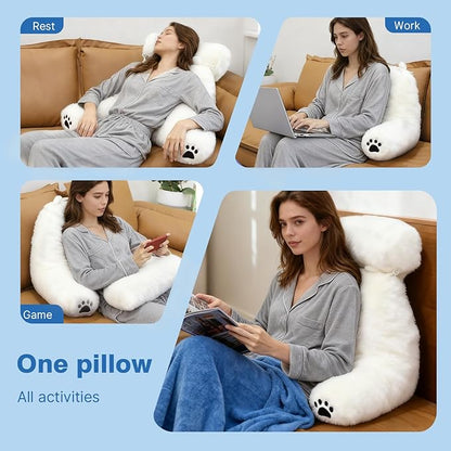 Reading Pillow Plus, Crystal Velvet Back Pillow Bed Sitting Up for Adult & Children, Back Rest Pillow Support for Reading & Rest Bed, Add Height and Removable Pillows Design, for Xmas Gift, Lvory