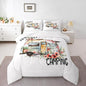 Camper Van Comforter Set Kids Farmhouse Rustic Happy Camping Bedding Set Queen Women Men Camper Floral Decor Comforter Ultra Soft Microfiber Nature Flower Quilted Set Bedroom Comforter Inner Fill