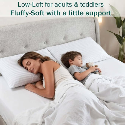 Flat Ultra Thin Bed Pillows Standard Size Pillow Set of 2 Extra Soft Down Alternative for Stomach Side Back Sleeper Hotel Collection 20x26inches