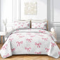 QOOMO Pink Bow Quilt Set King Size,Bowknot Bedspread Coverlet Set,Pink 3Pcs Bedding Set Printed Quilt with 2 Pillowcases,Soft and Lightweight,for All Seasons
