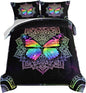 HOSIMA Butterfly Bedding for Girls,Mandala Bed in a Bag King Size Comforter Set - Colorful Butterfly Design,Galaxy Bedding Set,Microfiber Star Comforter with 2 Pillowcases,Dorm Room Essentials.