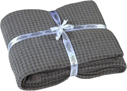 HILLFAIR 100% Combed Cotton Blanket– Twin XL Size Bed Blankets– Warm Soft All Season Breathable Lightweight Summer Blankets– Waffle Weave Home Decor Bed Blanket- Grey Bed Cotton Blankets/Bedcovers