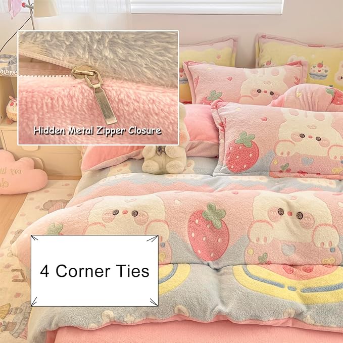 Twin Bedding Sets, Cute Bunny Pink Duvet Cover Set, Kawaii Cream Cake Fluffy Comforter Covers Ultra Soft for Girls Kids Women Teen(Cake, Twin)