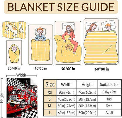 Blanket for Boys, Fire Truck Throw Blanket Gifts for Kids Boys Age 10-12, 50"x60" Cool Flannel Blankets Gift for Son Cars Lovers Lightweight Throws for Couch Sofa Bed Decor