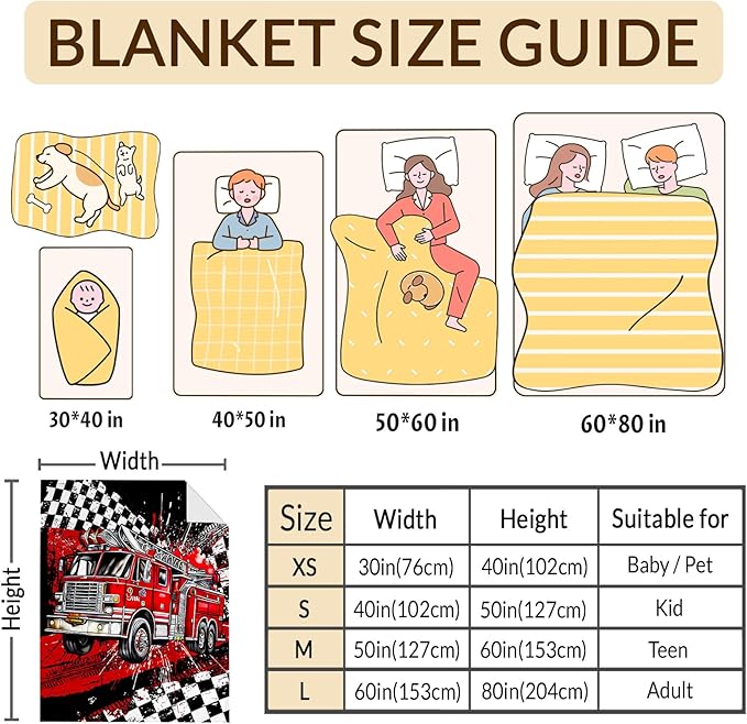 Boys Blanket Gifts Fire Truck Blankets for Kids Toddlers Boys - 30" x 40" Cute Car Themed Soft Lightweight Flannel Throws for Couch, Sofa, Bed, Office, Travel