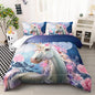 Kid Unicorn Comforter Set Twin Size 3Pcs Moon Star Rose Pattern Quilt Balloon Bedding Set for Boys Girls with 1 Comforter and 2 Pillowcases