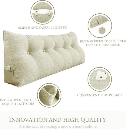 8 lbs Thickened Twin Headboard Pillow Wedge College Dorm Bed Pillow for Backrest Reading Triangular Pillow with Side Pocket for Sitting in Bed, Dorm Bedding Essentials for Girls & Boys White