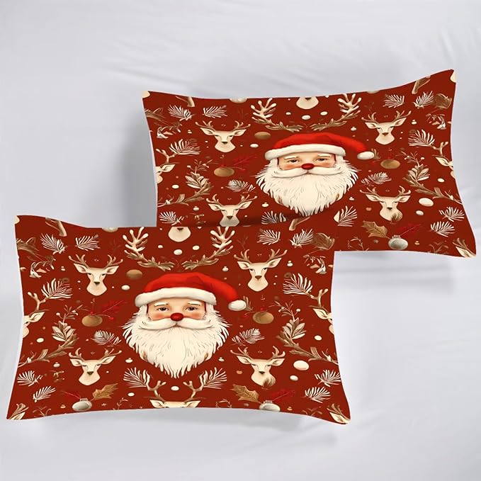 Red Christmas Comforter Set Twin Size Santa Claus Bedding for Kids Girls Women Xmas Reindeer Merry Christmas Bedroom Quilt Bed Sets, 1 Comforter 1 Pillowcase