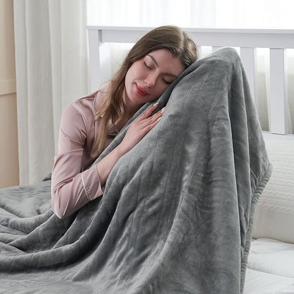 Heated Electric Blanket 62"x84" Twin Size Thickened Flannel and Sherpa with 6 Heating Levels & 10 Hours Auto-Off Overheating Protection-Light Gray