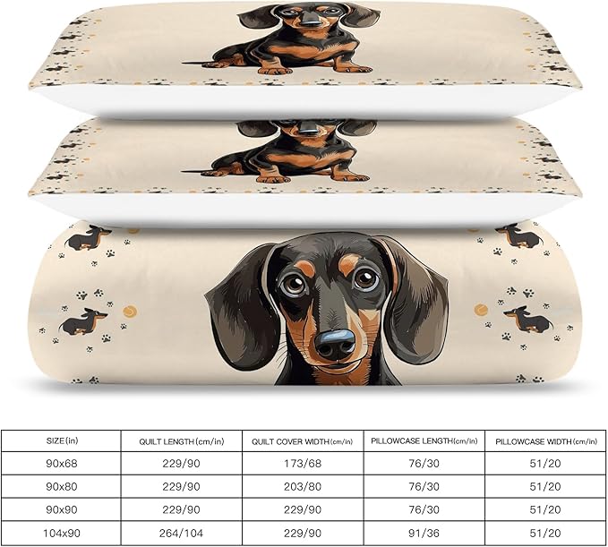Dachshund Bedding Set Puppy Daschund Animal Theme Comforter Set Covers for Kids Girls Women Wiener Dog Duvet Cover Bedroom Decor Soft Queen Size Quilt Cover with 2 Pillowcases