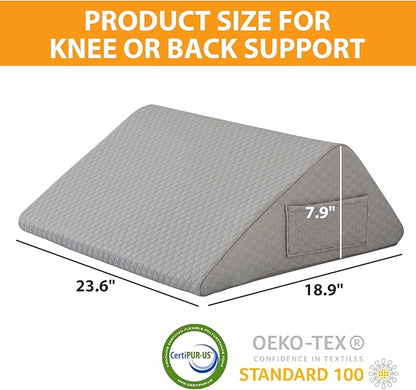 Knee Pillow for Back Sleeping, 8” Knee Wedge Pillow to Elevate Knee, Leg Pillow for Back Pain Relief, Triangle Pillow, Leg Elevation Pillows for After Surgery, Blood Circulation, Grey