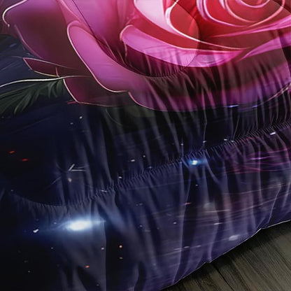 Girls Unicorn Queen Size Bedding Set,Red Rose Flowers Comforter Set for Kids Teens Room Decor,Romantic Starry Sky Galaxy Cute Bedding Sets with 2 Pillowcases.