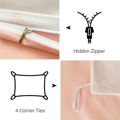 Blush Pink Duvet Cover Set Full Heart Bedding Set Cute Love Heart Bedding 3Pcs Girls Reversible White Pink Duvet Cover with Zip and 2 Pillowcases（No Comforter）