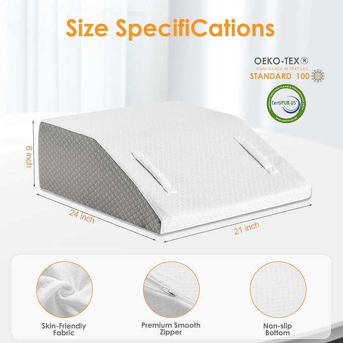 Leg Elevation Pillow for After Surgery, 6inch Foam Leg Elevating Pillow for Swelling and Blood Circulation, Leg Wedge Pillow for Sleeping, Knee Pillow for Knee Hip Ankle Pain Relief, White
