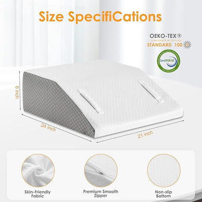 Leg Elevation Pillow for After Surgery, 6inch Foam Leg Elevating Pillow for Swelling and Blood Circulation, Leg Wedge Pillow for Sleeping, Knee Pillow for Knee Hip Ankle Pain Relief, White