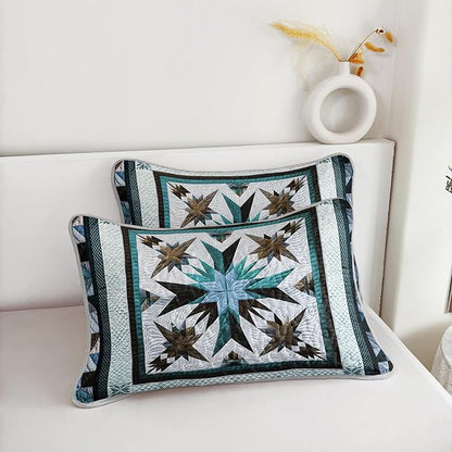 QOOMO Boho Quilt Set Full/Queen Size,Bohemia Bedspread Coverlet Set,Blue Boho 3Pcs Bedding Set Printed Quilt with 2 Pillowcases,Soft and Lightweight,for All Seasons