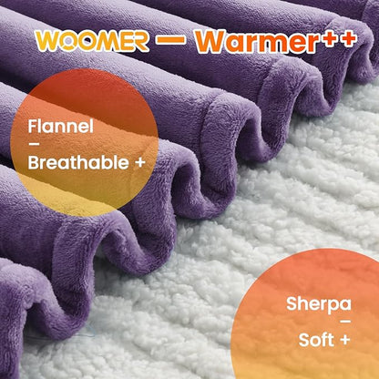 WOOMER Electric Heated Blanket Twin Size, Soft Flannel Fast Heating Blanket, Purple Color, 62"x 84", 10 Heating Levels & 0.5-12H Auto Off, Over-Heat Protection