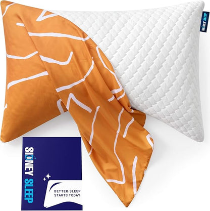 Sidney Sleep Curved Pillow Covers - Full Length Zipper Closure - Premium Soft Brushed Microfiber - 20 x 37 Inches - Fits Curved Side Sleeping Pillows (King, Orange/White)