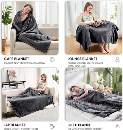 Electric Heated Blanket,Flannel & Sherpa Fast Heating Soft Fleece Heated Twin Blanket 62"x84" with 6 Heating Levels & 10H Auto Off - Grey