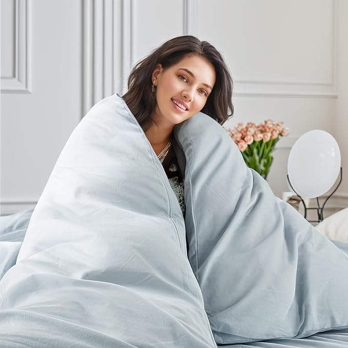 NEXHOME PRO Duvet Cover Set King Size Linen Look Textured Organic Natural 100% Washed Cotton Duvet Cover 3 Pieces Bedding Set with Zipper Closure, Breathable, Soft, Light Baby Blue (No Comforter)