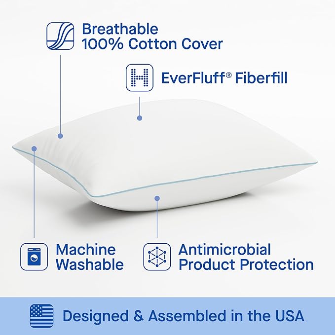 SEALY Clean Luxury Slumber Pillow, Odor Inhibiting, Cotton Cover Machine Washable, King, White, 2 Pack 