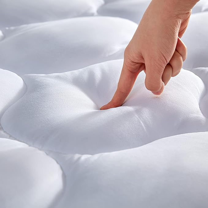 SLEEP ZONE Quilted Fitted King Size Mattress Pad Cover - Soft Fluffy Pillow Top Bed Mattress Topper Deep Pocket 8-21 inch, King