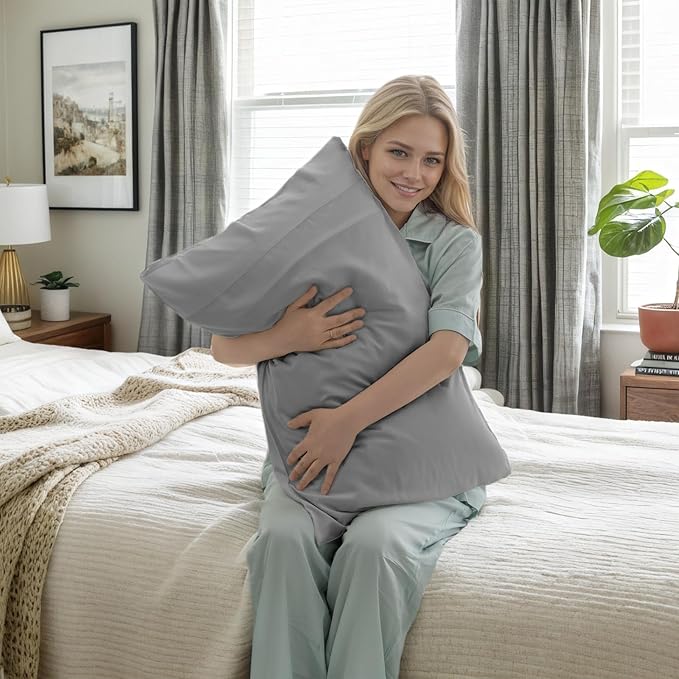 TELUS Pillow Cases Queen Size 2 Pack, Bamboo Rayon & Lyocell Pillowcase with Envelope Closure, Cooling Breathable Pillow Cover for Hot Sleeper & Night Sweats, 20x30 inch, Light Grey