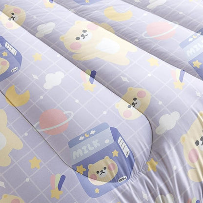 QOOMO Kawaii Bear Comforter Queen Size,Cartoon Bear Bedding Set for Kids Teens Girls,3Pcs Bedding Set Printed Comforter with 2 Pillowcases,Down Alternative,Soft and Lightweight，Queen Size