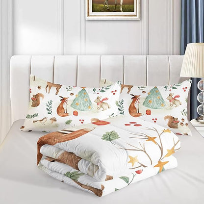 QOOMO Christmas Comforter King Size,Rabbit Deer Comforter Set for Kids Teens Girls Boys,3Pcs Bedding Set Printed Comforter with 2 Pillowcases,Down Alternative,Soft and Lightweight，King Size