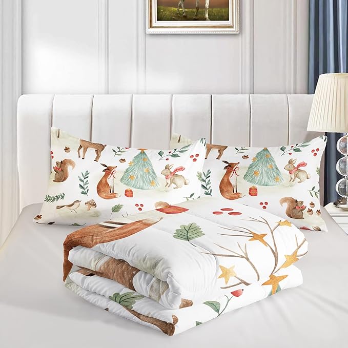 QOOMO Wild Animal Comforter Full Size,Christmas Comforter Set for Kids Teens Girls Boys,3Pcs Bedding Set Printed Comforter with 2 Pillowcases,Down Alternative,Soft and Lightweight，Full Size