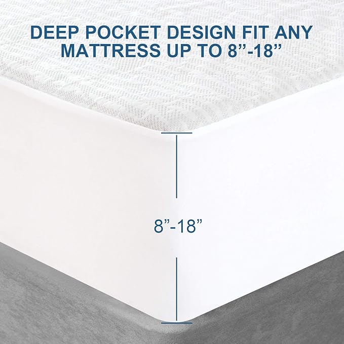 Waterproof Mattress Protector King Size, Ultra Soft Viscose Made from Bamboo 3D Air Fabric, Mattress Pad Cover King, Fitted Up to 18" Deep