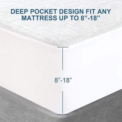 Waterproof Mattress Protector King Size, Ultra Soft Viscose Made from Bamboo 3D Air Fabric, Mattress Pad Cover King, Fitted Up to 18" Deep