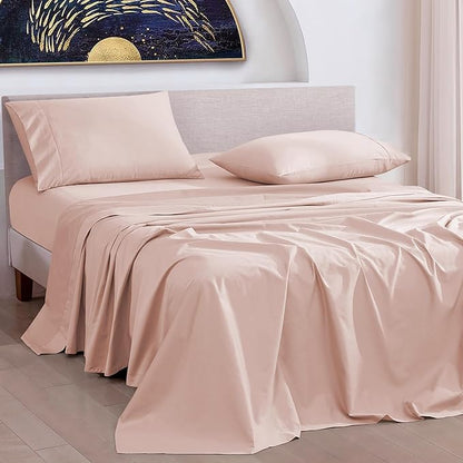URBANHUT 1000 Thread Count Egyptian Cotton King Sheets, Long Staple Soft & Breathable, 4 Pc Bed Sheet Sets, Luxury Hotel Sateen Sheets Fits 16" Deep Pocket - Blush Pink