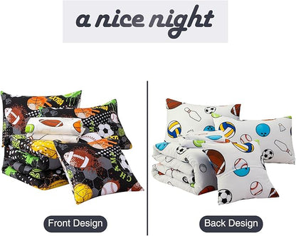 A Nice Night 6Pcs Bed in A Bag Full Sports Microfiber Comforter Set,Black Rugby Ball Basketball Printed Bedding Collections,for Boys Kids Teen