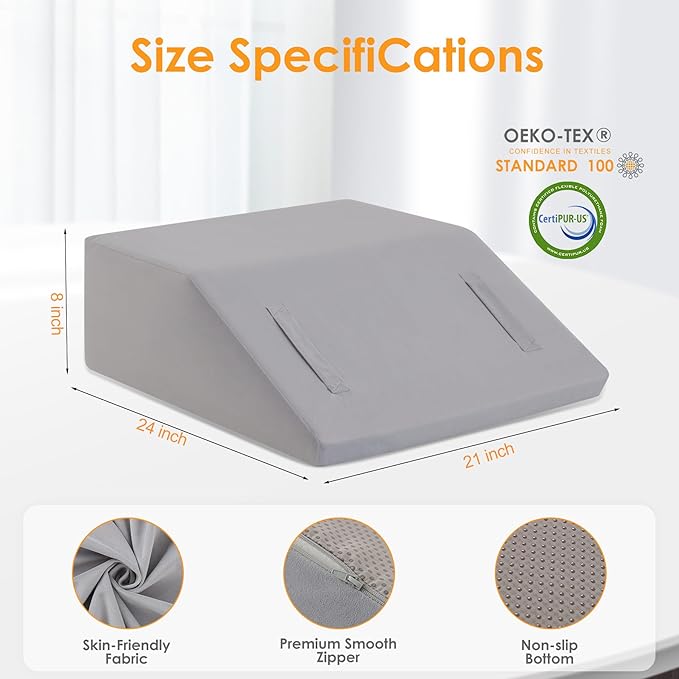 Leg Elevation Pillow for After Surgery, 8inch Foam Leg Elevating Pillow for Swelling and Blood Circulation, Leg Wedge Pillow for Sleeping, Knee Pillow for Knee Hip Ankle Pain Relief, Velvet