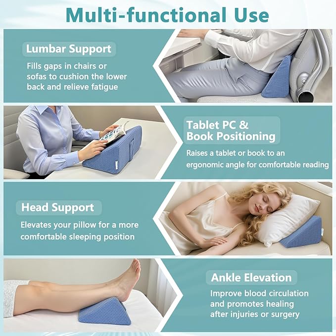 2Pcs Small Wedge Pillows for Side Sleeping Positioning Wedges, Foam Small Bed Wedge, Triangle Chair Wedge Pillow with Strap, Sleep Yoga Mini Pillows for Laptop, Leg Elevation, Knee Support, Bed Sores