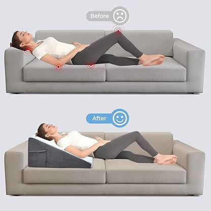 puredown® 12" Bed Wedge Pillow, Cooling Wedge Pillows for Headboard, Pillow Wedge for Nighttime Acid Reflux, Lumbar & Back Support, Leg Elevation Therapy, Snore Reduction Aid