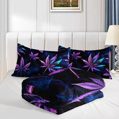 Marijuana Leaf Themed Comforter 3Pcs Twin Tie Dye Weed Leaves Herb Botanical Bedding Set for Kid Teen Girl Boy Adult Room Decor Fog Cannabis Leaves Quilt with 1 Comforter and 2 Pillowcases