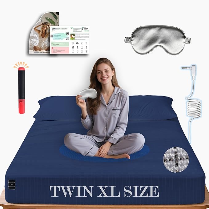 Ali King Grounding Sheets - Twin XL Size, Soft Cotton with Silver Fiber, 15'' Deep Pocket Earth Grounding Fitted Bed Sheets for Improved Sleep (Navy Blue, Twin XL 39 * 80 * 15)