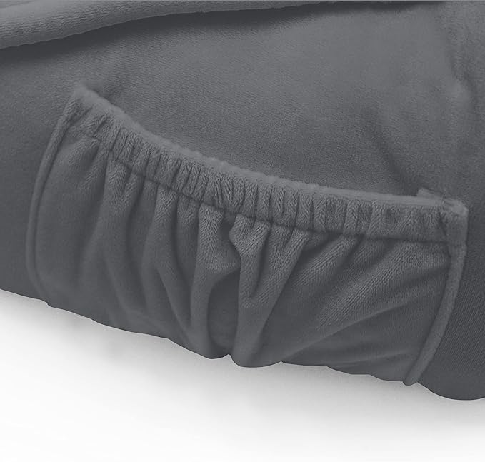 Super Soft Velvety Backrest Reading Bed Rest Pillow with Arms and Pockets 18" H for Sitting in Bed Couch Sofa, Back Support Wedge Cushion with Removable Cover, 20" x 18" x17", Dark Gray