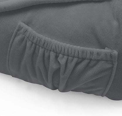 Super Soft Velvety Backrest Reading Bed Rest Pillow with Arms and Pockets 18" H for Sitting in Bed Couch Sofa, Back Support Wedge Cushion with Removable Cover, 20" x 18" x17", Dark Gray