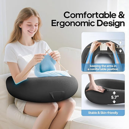 Crochet & Reading Pillow for Lap Support, Gaming Lap Desk Pillow, Sitting on The Bed/Sofa/Floor for Knitting, Large & Ergonomic Arm Rest Support, Pet Bed for Ipad/Laptop/Kindle - Black