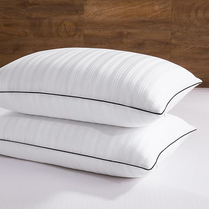 downluxe Goose Feather and Down Pillows - Hotel Collection Feather Pillows for Back, Stomach or Side Sleepers, Bed Pillows Queen Size Set of 2 (20"x28")