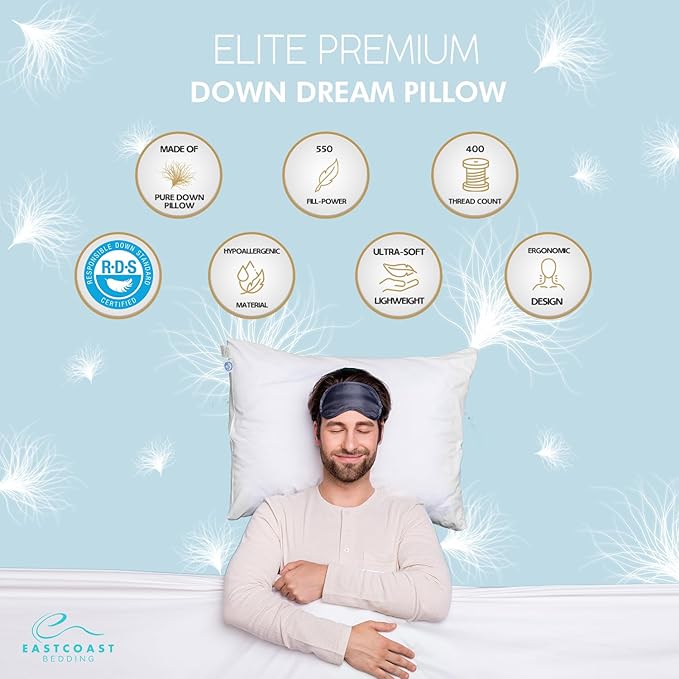Luxury Duck Down Pillows - White Duck Down Pillow with 600 Fill Power, 400 Thread Count, 100% Cotton Cover - Medium Pillows for Sleeping and Support - King, 20"x36" (2 Pack)